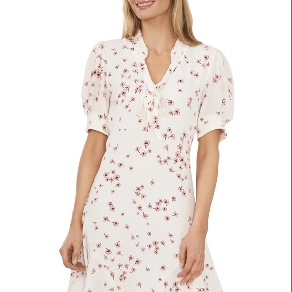 Cece Puff white Sleeve V-neck floral Printed Dress. Women’s size medium - Picture 6 of 11